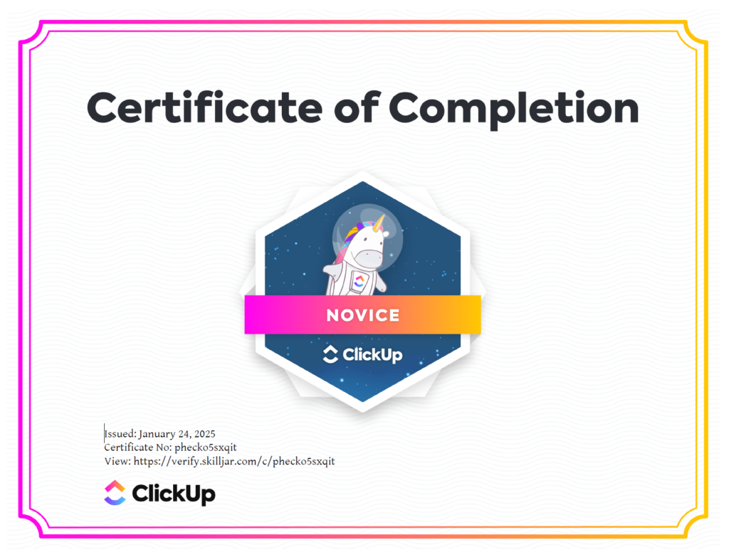 ClickUp Novice Certification